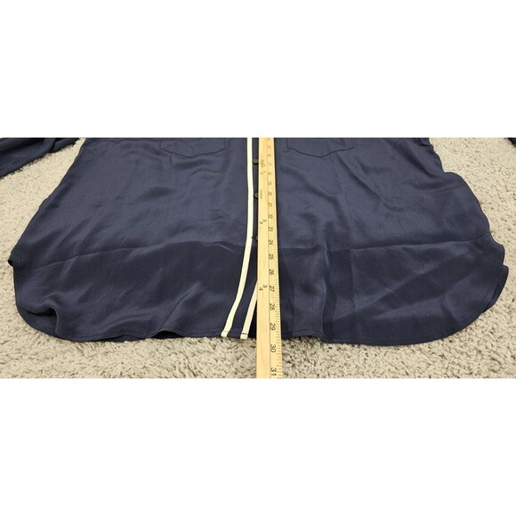 RARE 100% silk J.Crew Classic Fit Button Up Shirt Womens 18 Navy Blue White Trim - Picture 14 of 15